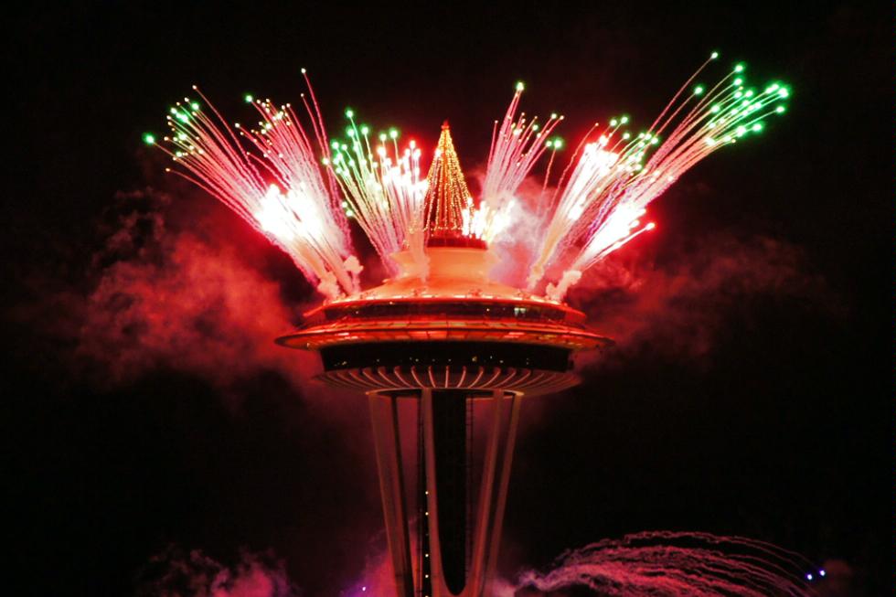 New Year's fireworks at the Space Needle in Seattle