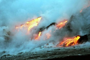 Lava entering the Pacific Ocean, Kilauea volcano, Hawaii. Courtesy Tom Pfeiffer/www.volcanodiscovery.com