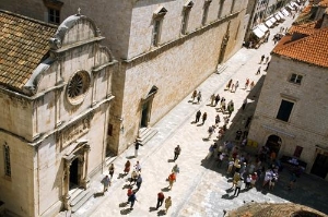 A view of the Placa, the main street of the Croat city of Dubrovnik. Also visible is the Franciscan Monastery