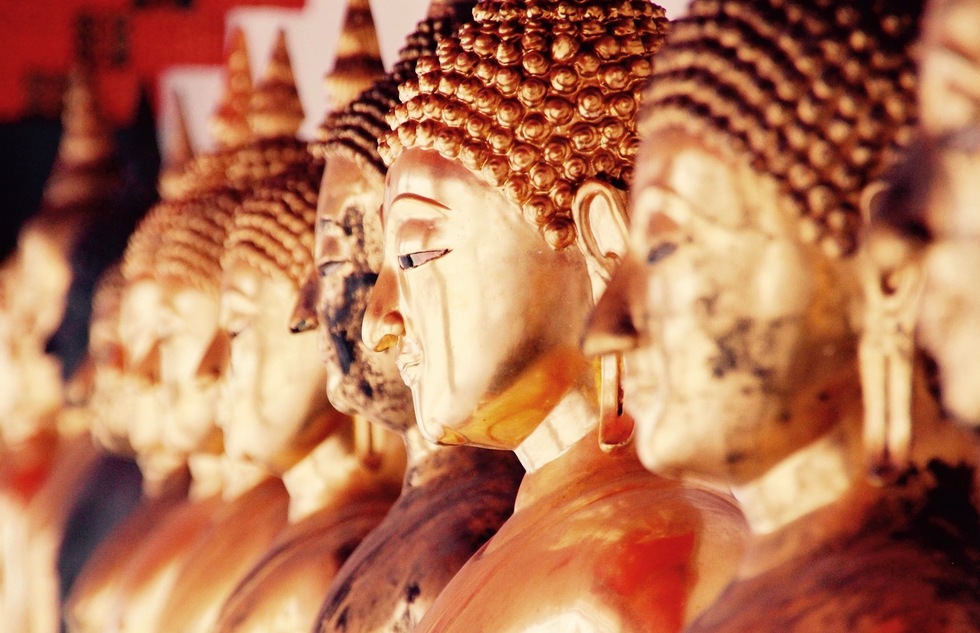 Golden Buddha statues at a temple in Bangkok