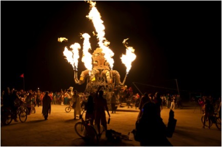 Large burning statue at Burning Man