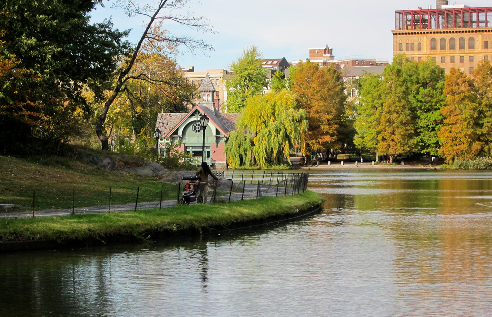 The gorgeous lake beautifully reflects the Charles A. Dana Discovery Center.