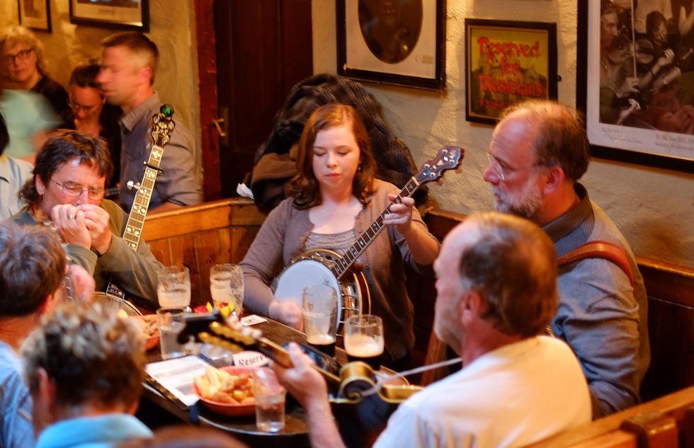 Traditional musicians at a pub in Ireland